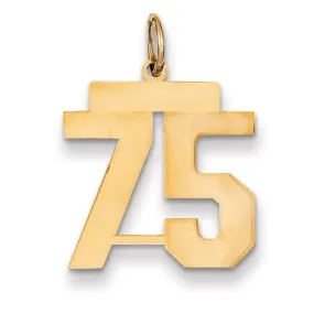 14K Yellow Gold Polished Finish Medium Size Number 75 Charm Pendant