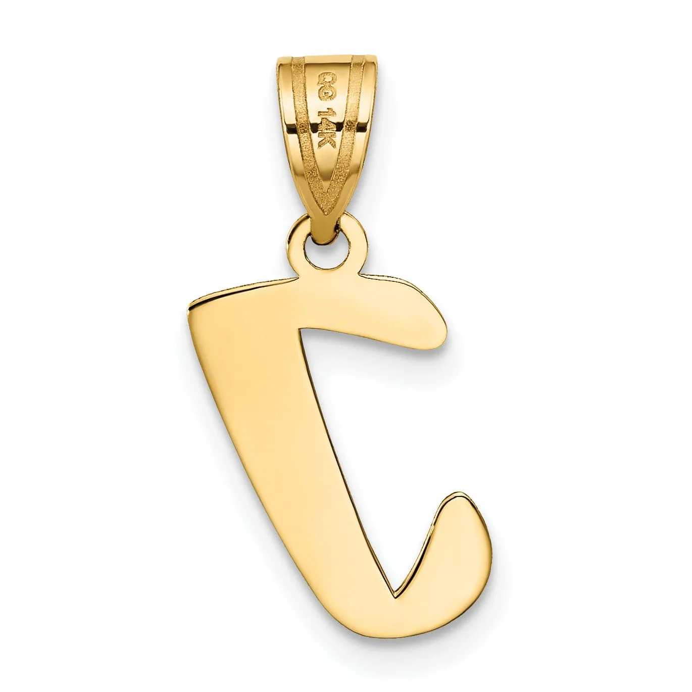 14k Yellow Gold Polished Finish Script Design Letter I Initial Pendant