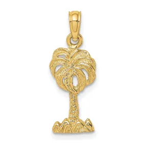 14K Yellow Gold Polished Texture Finish 2-Dimensional Concave Shape Palm Tree Charm Pendant