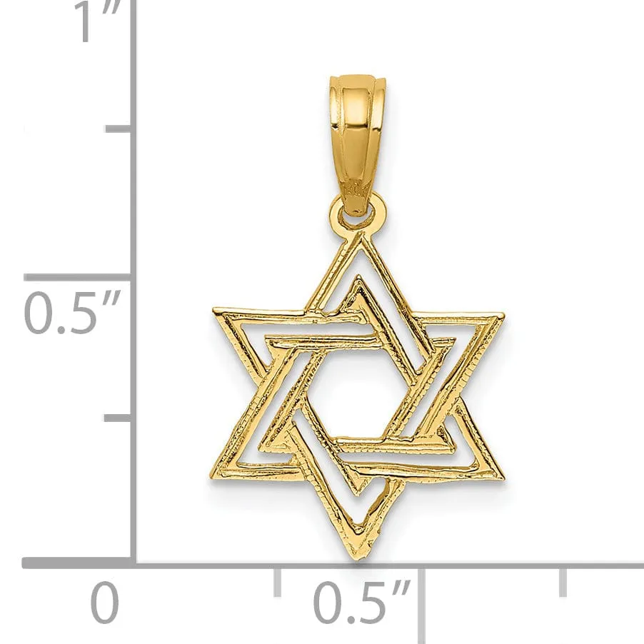 14K Yellow Gold Polished Texture Finish Star Of David Pendant