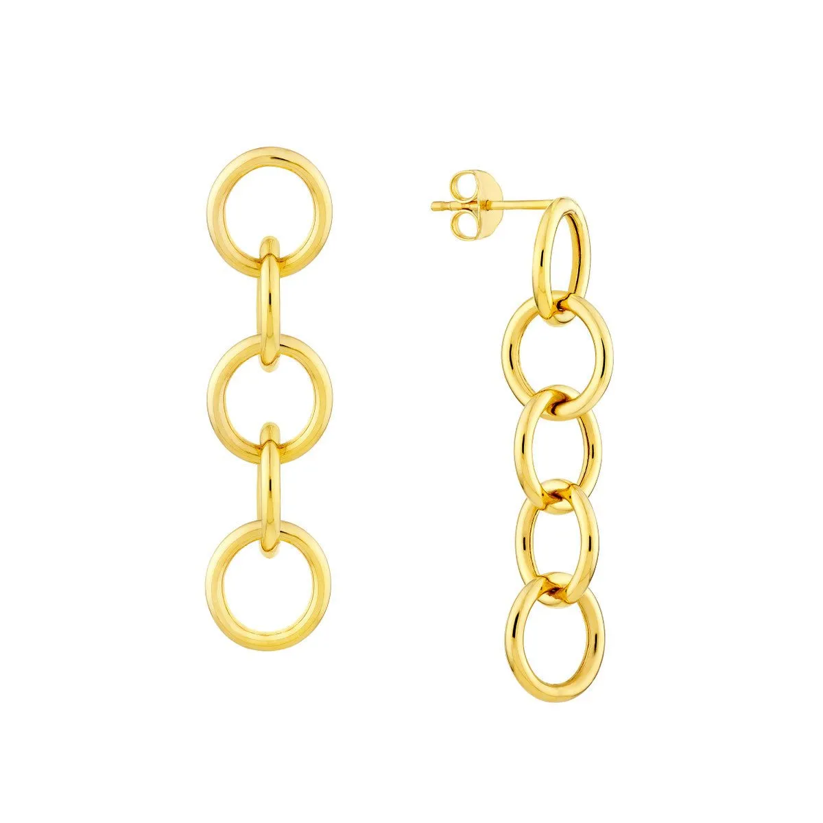 14K Yellow Gold Round Endless Link Dangle Earrings