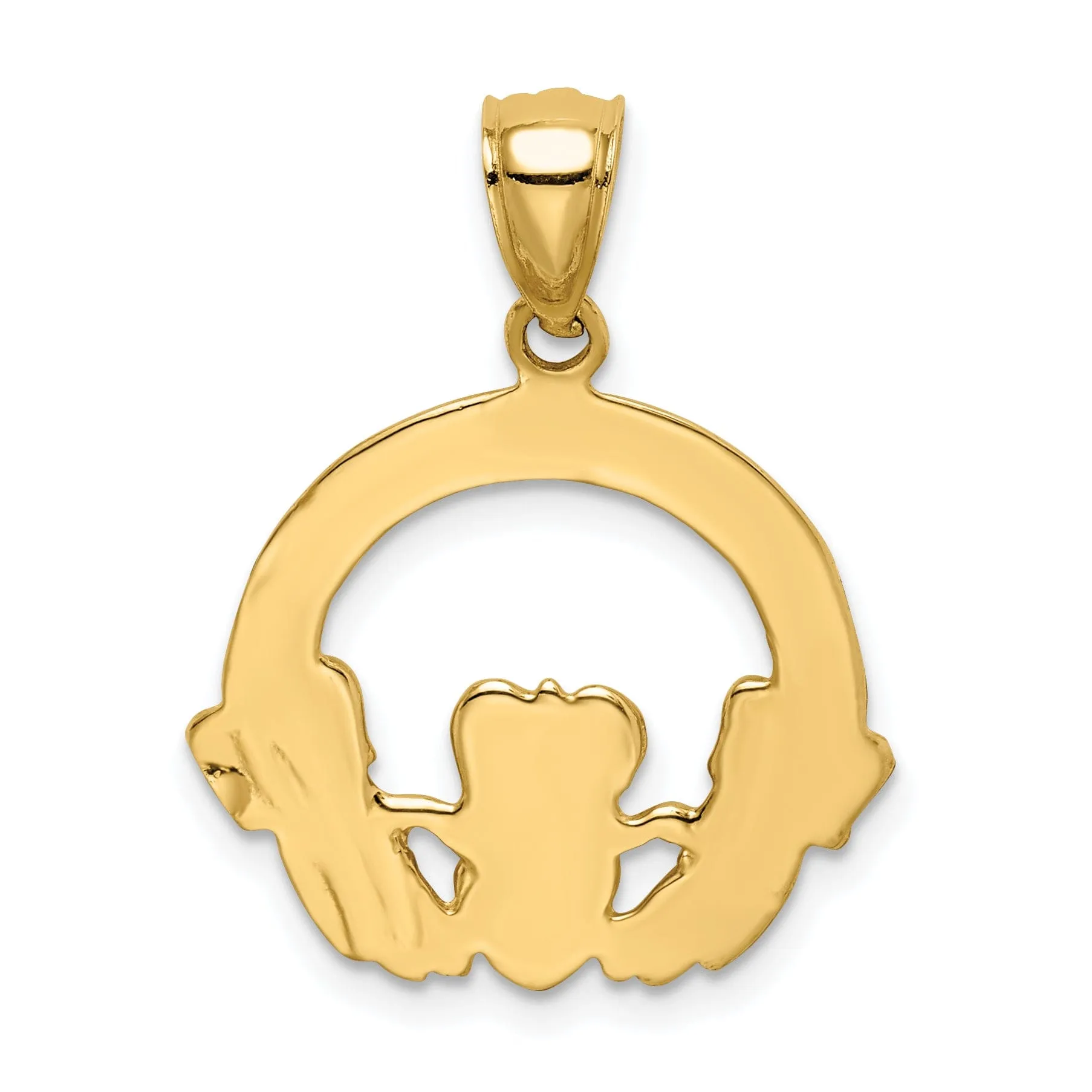 14K Yellow Gold Solid Polished Finish Claddagh Design Charm Pendant