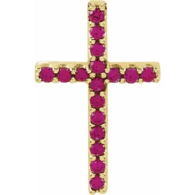 14K Yellow Natural Ruby Petite Cross Pendant