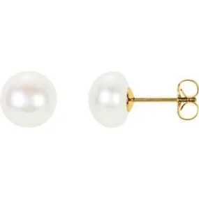 14K Yellow Panache® Cultured White Freshwater Pearl Stud Earrings