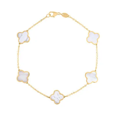 14KT GOLD MOTHER OF PEARL LARGE CLOVER BRACELET