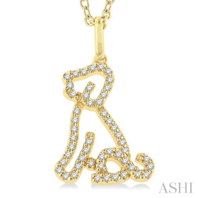 1/6 ctw Petite Sitting Dog Round Cut Diamond Fashion Pendant With Chain in 10K Yellow Gold