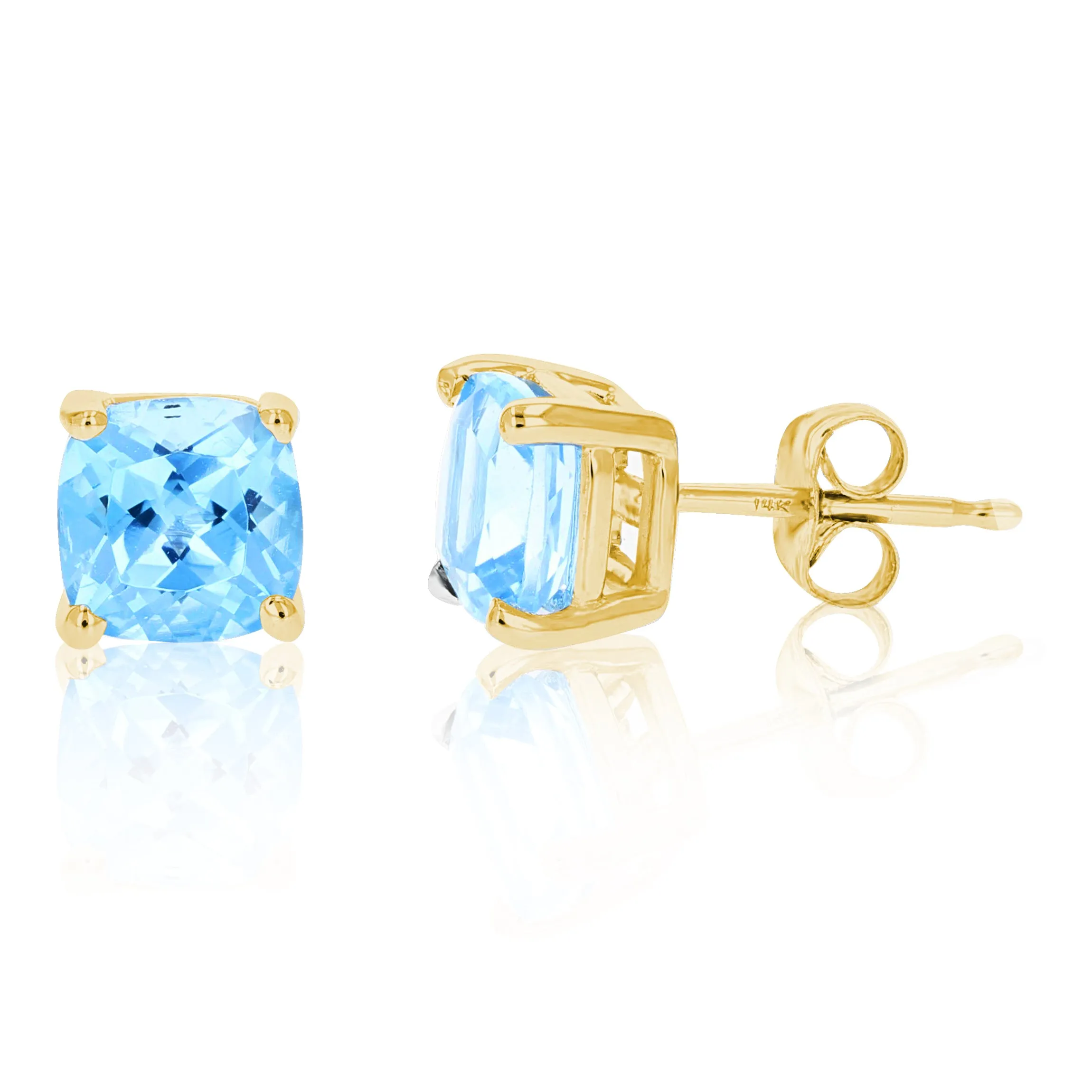 1.80 cttw 6 MM Blue Topaz Stud Earrings 14K White Gold Cushion Cut with Push Backs December Birthstone