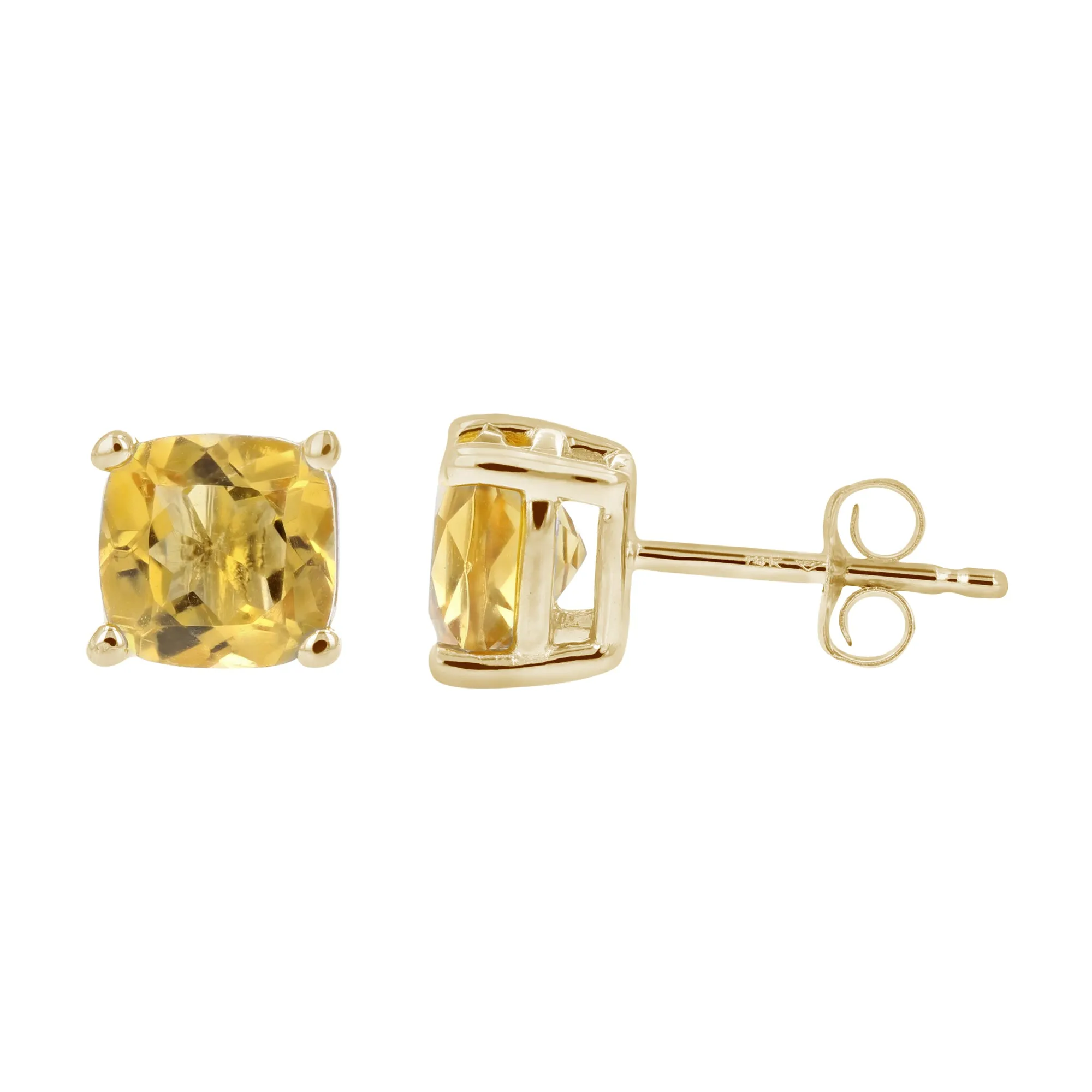 1.80 cttw 6 MM Citrine Stud Earrings 14K White Gold Cushion Cut with Push Backs November Birthstone