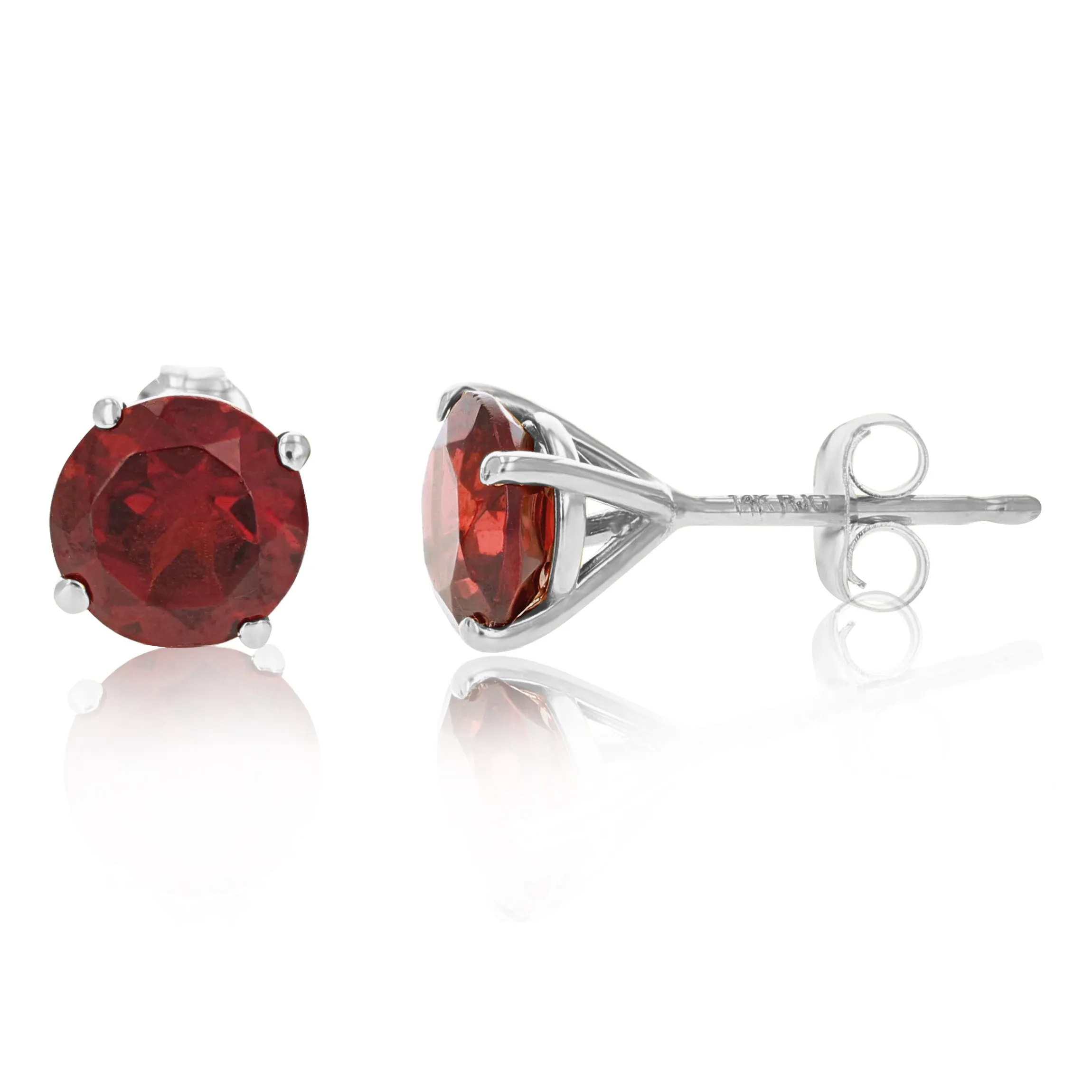 1.80 cttw 6 MM Garnet Stud Earrings 14K White Gold Round Cut with Push Backs January Birthstone