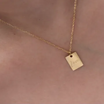 18K Gold-Filled Rectangle Love Pendant Necklace