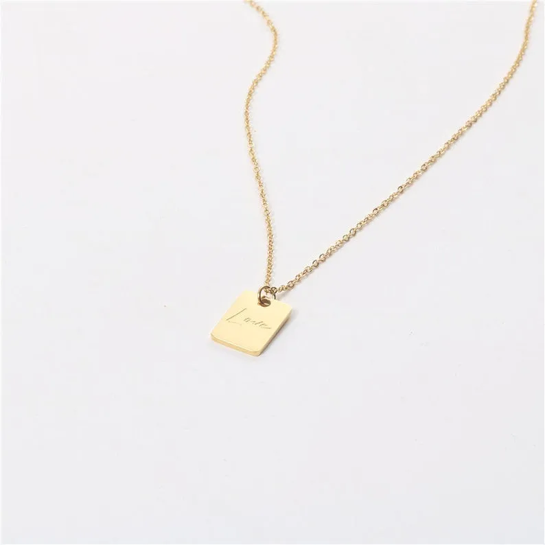 18K Gold-Filled Rectangle Love Pendant Necklace