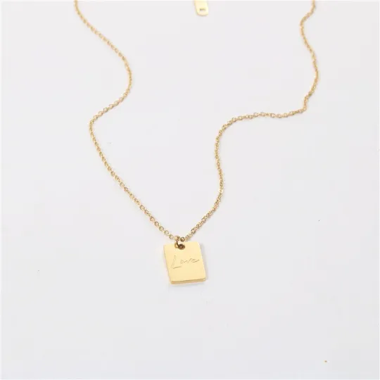 18K Gold-Filled Rectangle Love Pendant Necklace