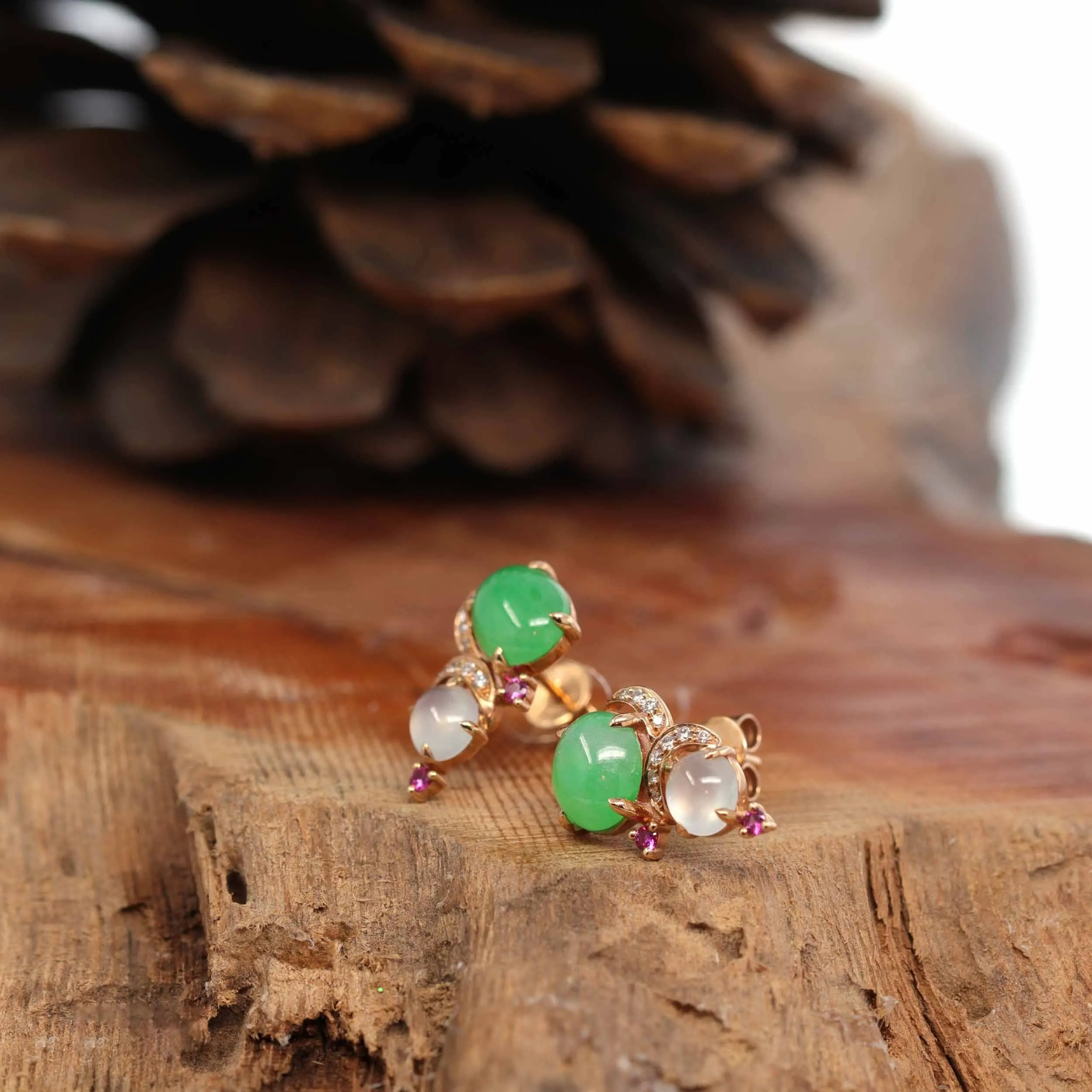 18K Rose Gold Multi Color Jadeite Jade Stud Earrings