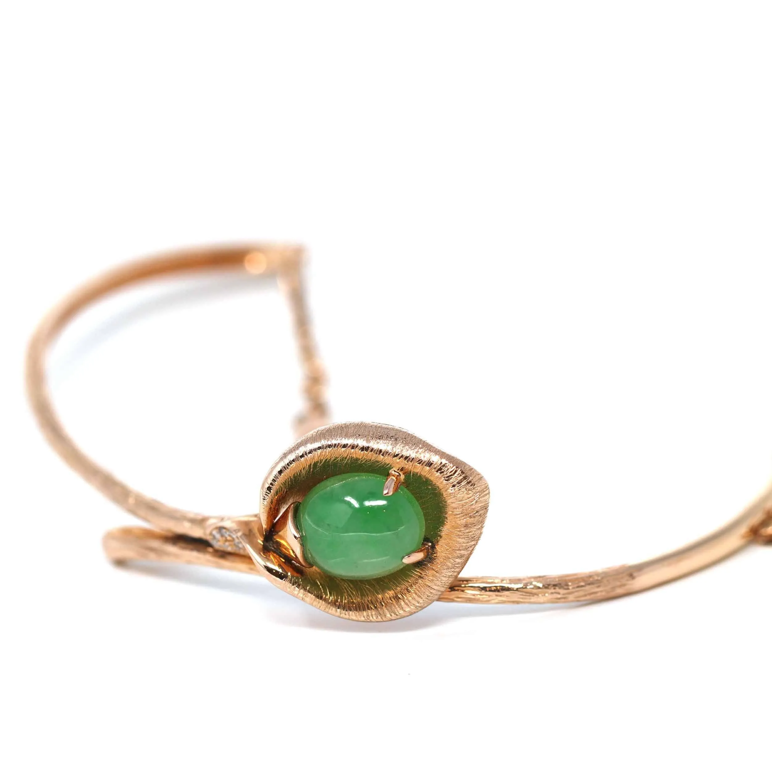 18k Rose Gold "Morning Glory" Half Bracelet Bangle with Green Imperial Jade & Diamonds