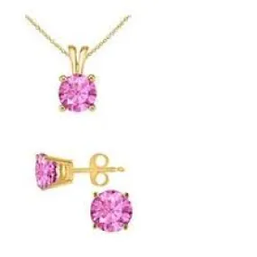 18K Yellow Gold 1/2ct Pink Sapphire Round 18 Inch Necklace and Earrings Set Plated