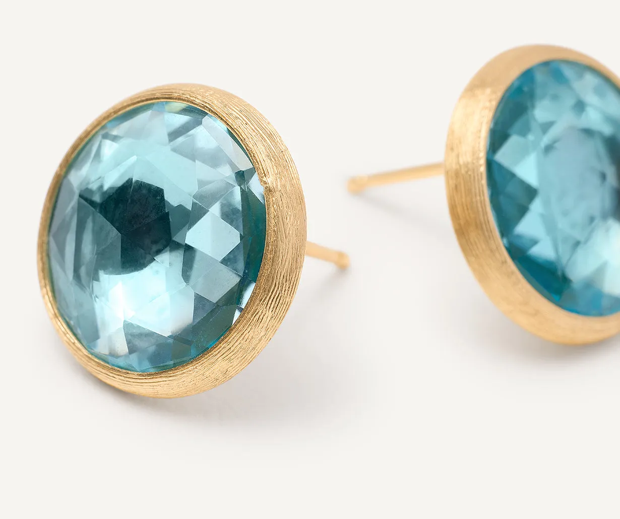 18K Yellow Gold Blue Topaz Medium Stud Earrings