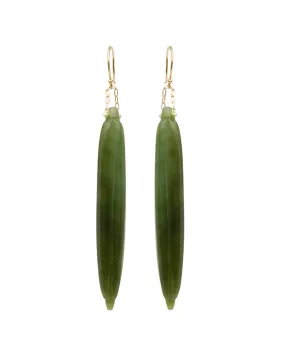 18k Yellow Gold Jade Pine Needle Earrings