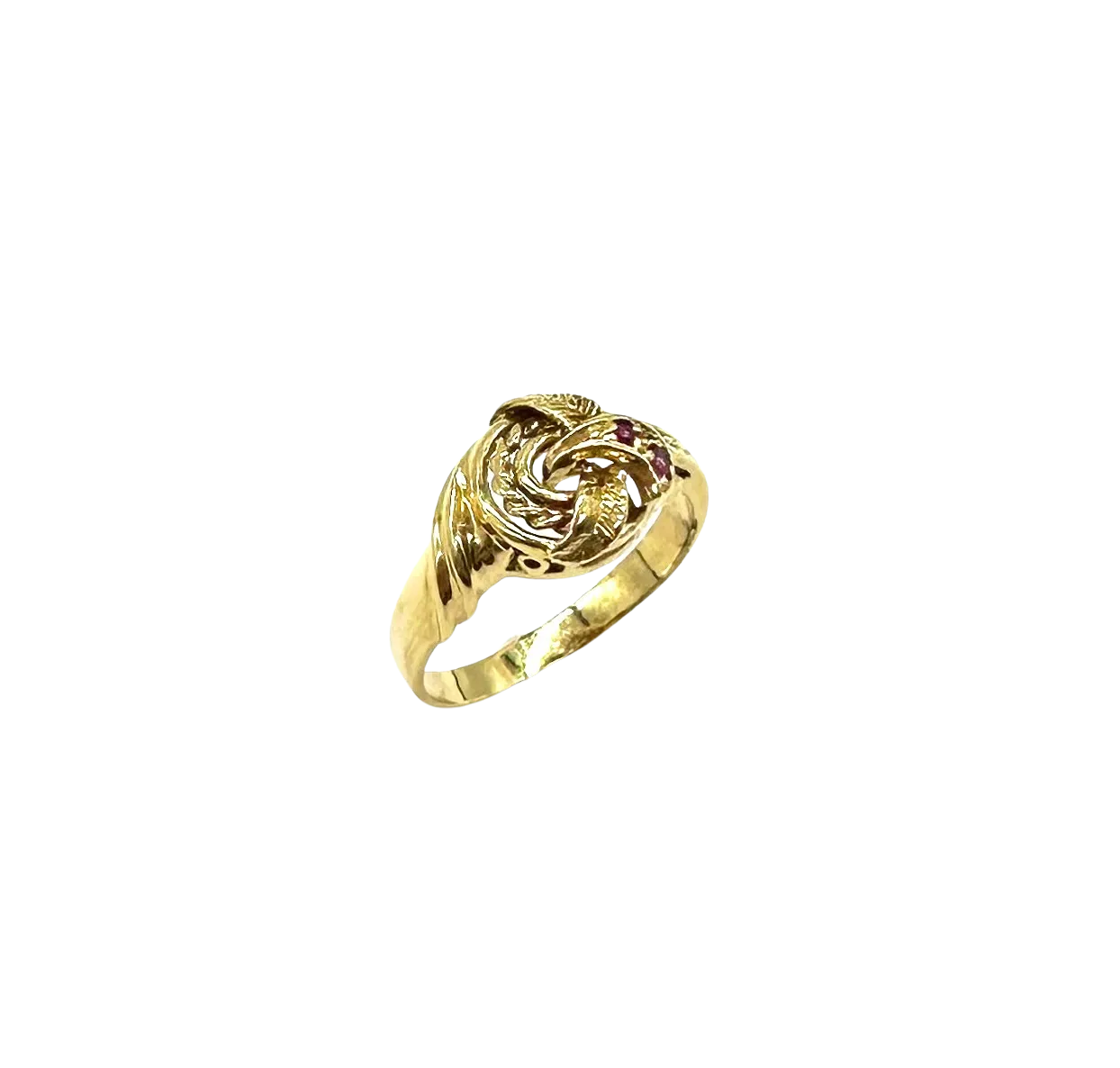 18k Yellow Gold Knot Design Ring with Round Rubies