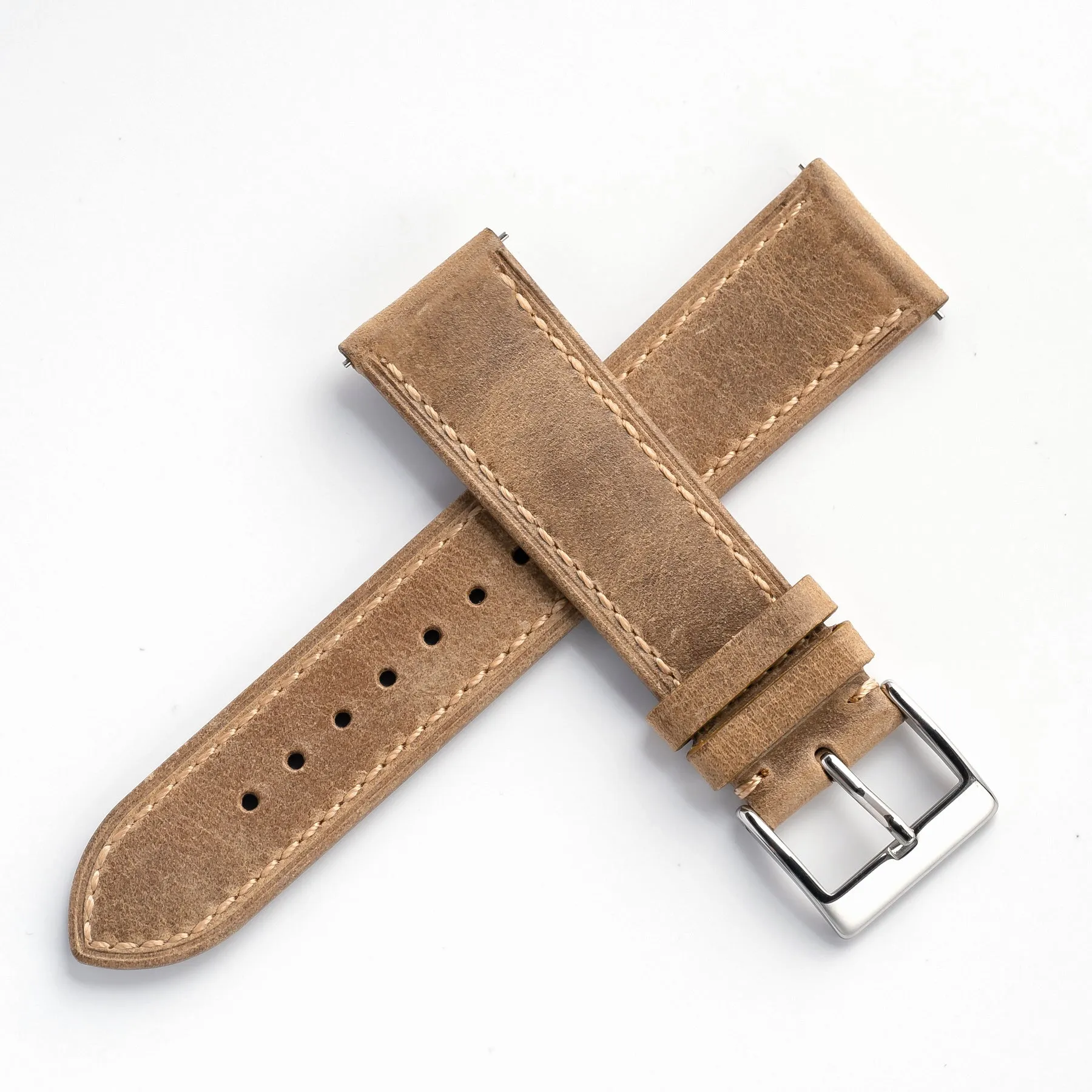 18mm 19mm 20mm 22mm Quick Release Genuine Leather Watch Strap - Light Khaki Brown