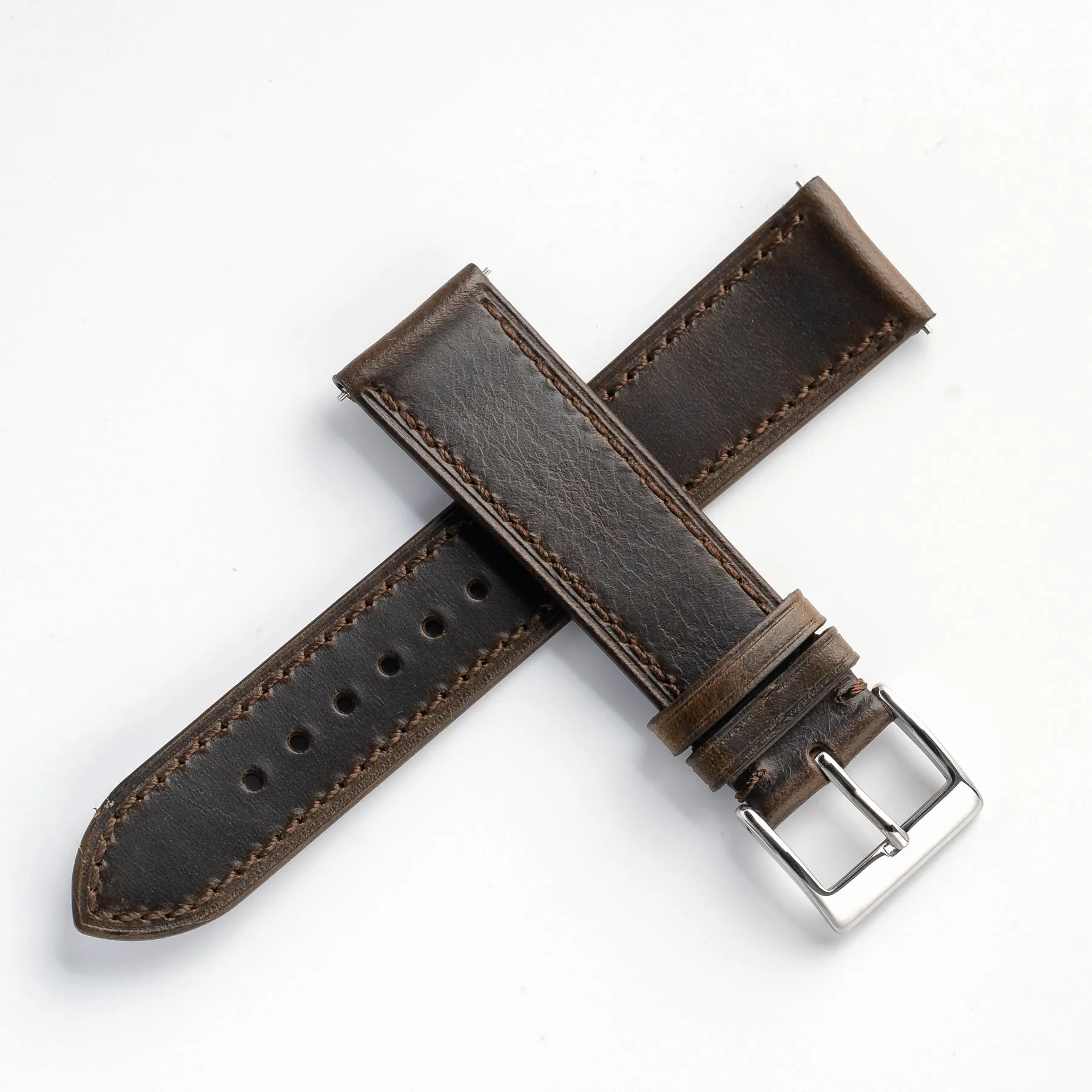 18mm 19mm 20mm 22mm Quick Release Genuine Leather Watch Strap - Olive Brown