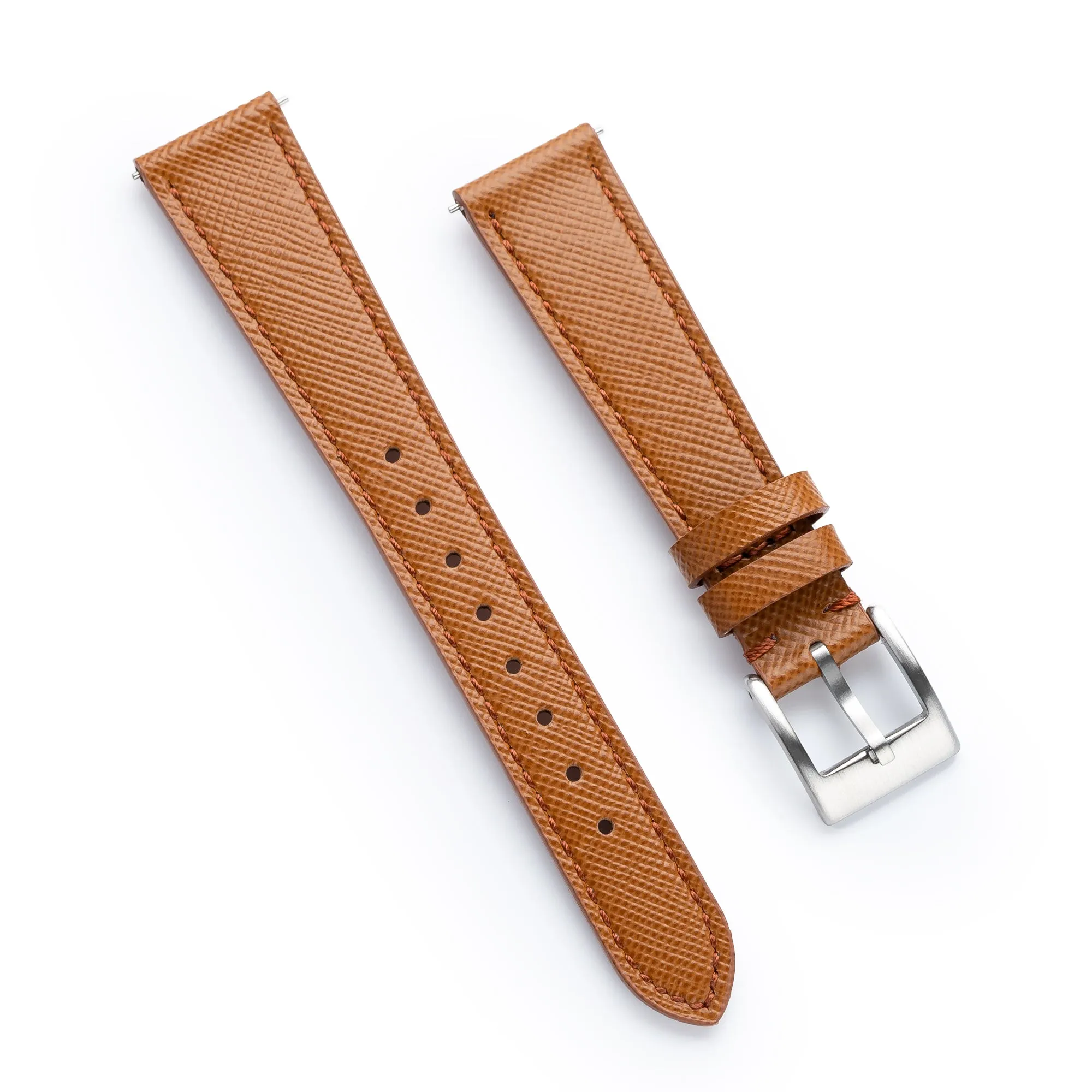 18mm 20mm 22mm Quick Release Tapered Saffiano Leather Watch Strap - Brown