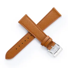 18mm 20mm 22mm Quick Release Tapered Saffiano Leather Watch Strap - Brown