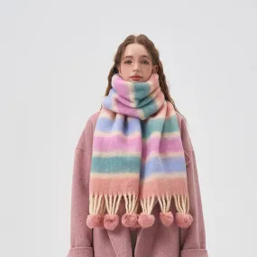 2023-08-14 Color stripe plush ball winter scarf