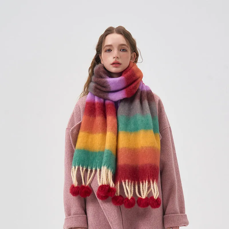 2023-08-14 Color stripe plush ball winter scarf