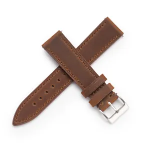 20mm 22mm Quick Release Genuine Leather Watch Strap - Dark Brown