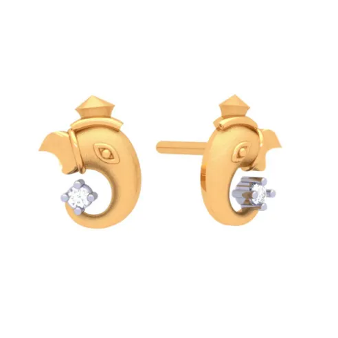 22k Lord Ganesha Gold Earrings With Clear-cut Gemstone