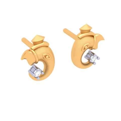 22k Lord Ganesha Gold Earrings With Clear-cut Gemstone