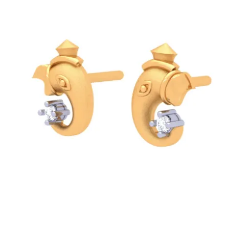 22k Lord Ganesha Gold Earrings With Clear-cut Gemstone