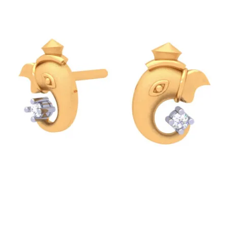 22k Lord Ganesha Gold Earrings With Clear-cut Gemstone