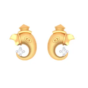 22k Lord Ganesha Gold Earrings With Clear-cut Gemstone