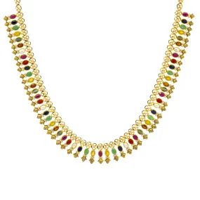 22K Yellow Gold 24 Inch Necklace w/ Emerald, Ruby, CZ, & Sapphire (65.5gm)