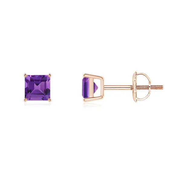 24k Rose Gold Plated 2 Cttw Amethyst Square Stud Earrings