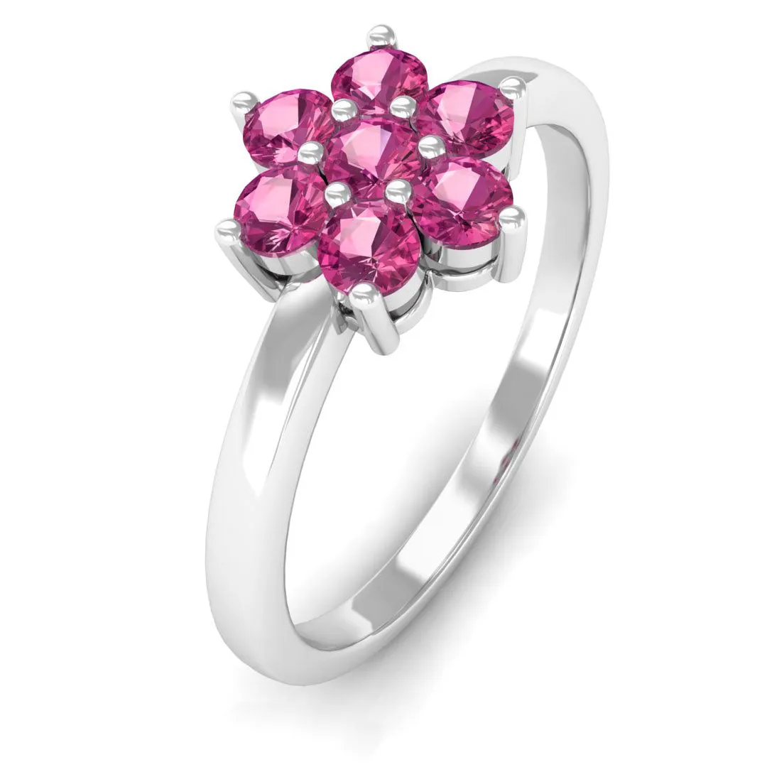 2.50 MM Pink Tourmaline Flower Cluster Engagement Ring