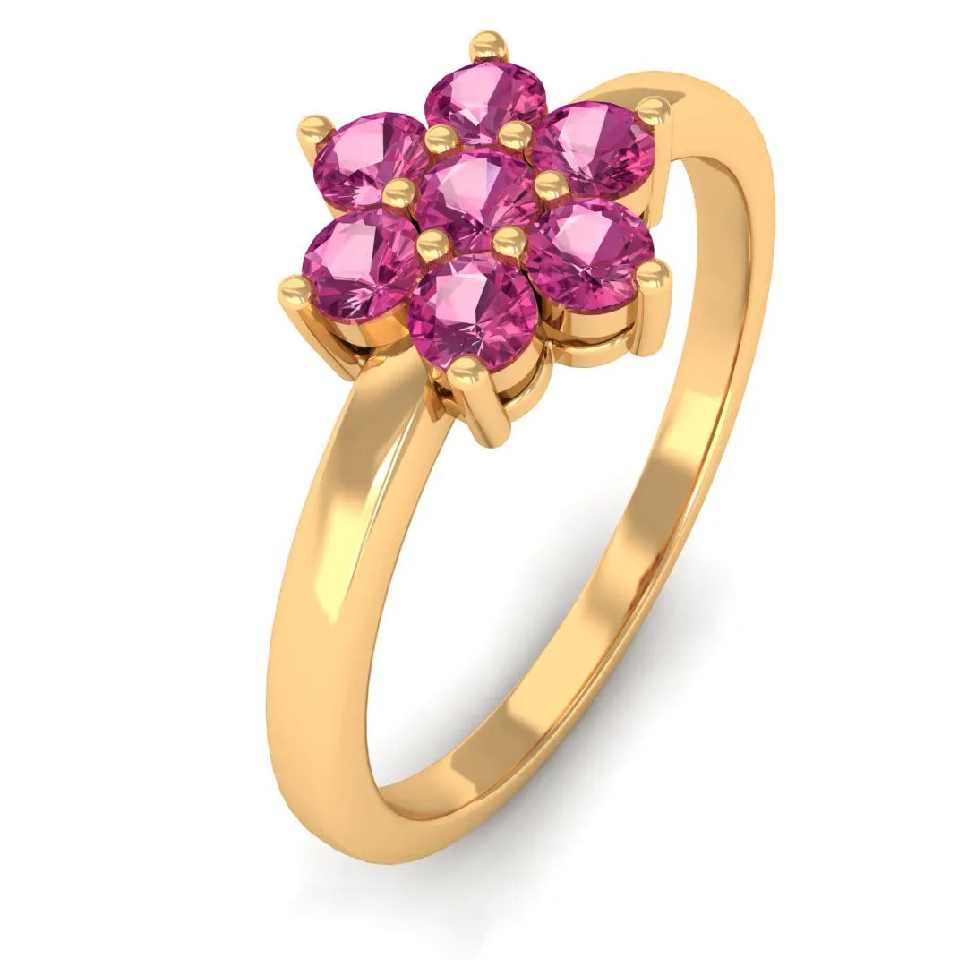 2.50 MM Pink Tourmaline Flower Cluster Engagement Ring