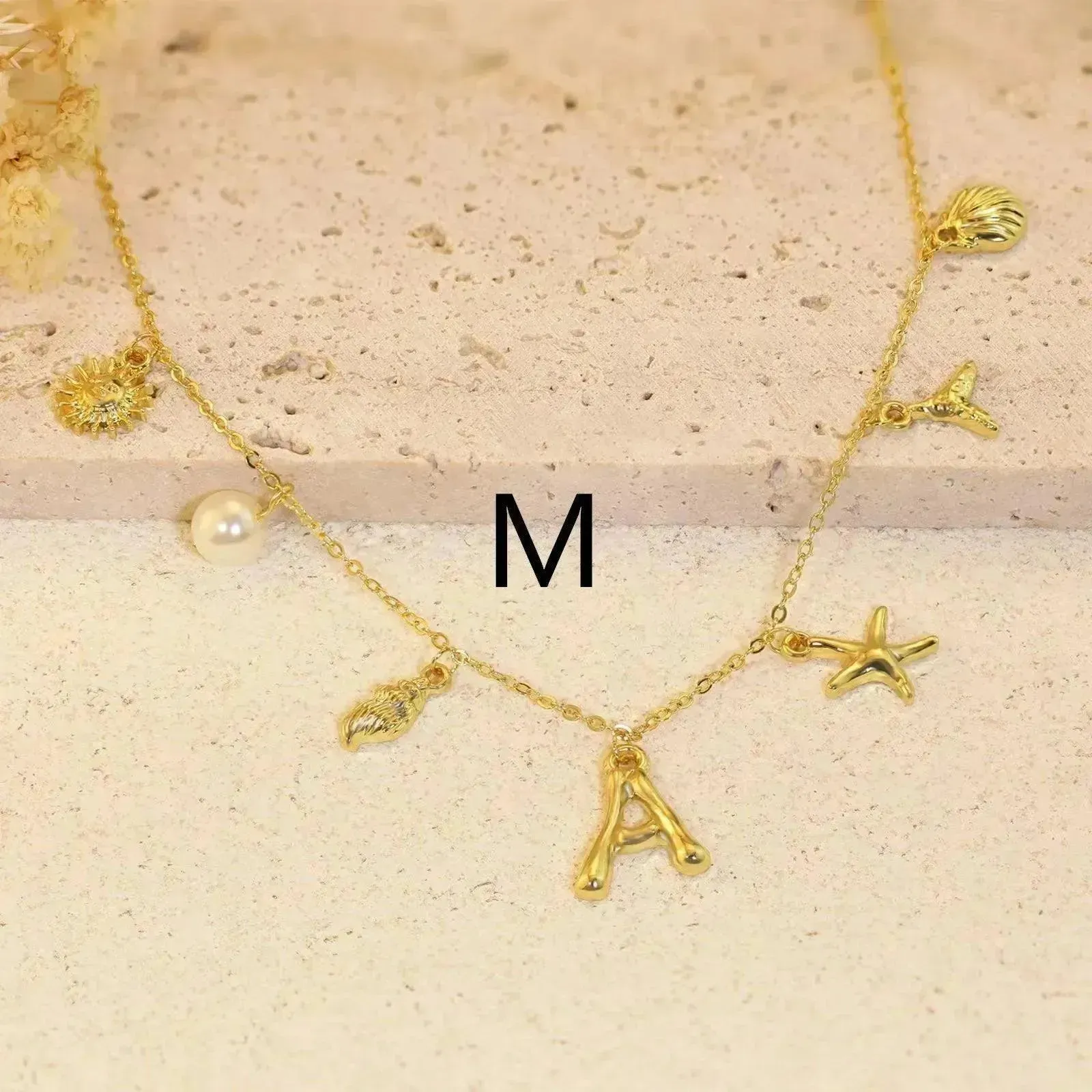 26 Bamboo Letter Necklace Starfish Shell Necklace for Women