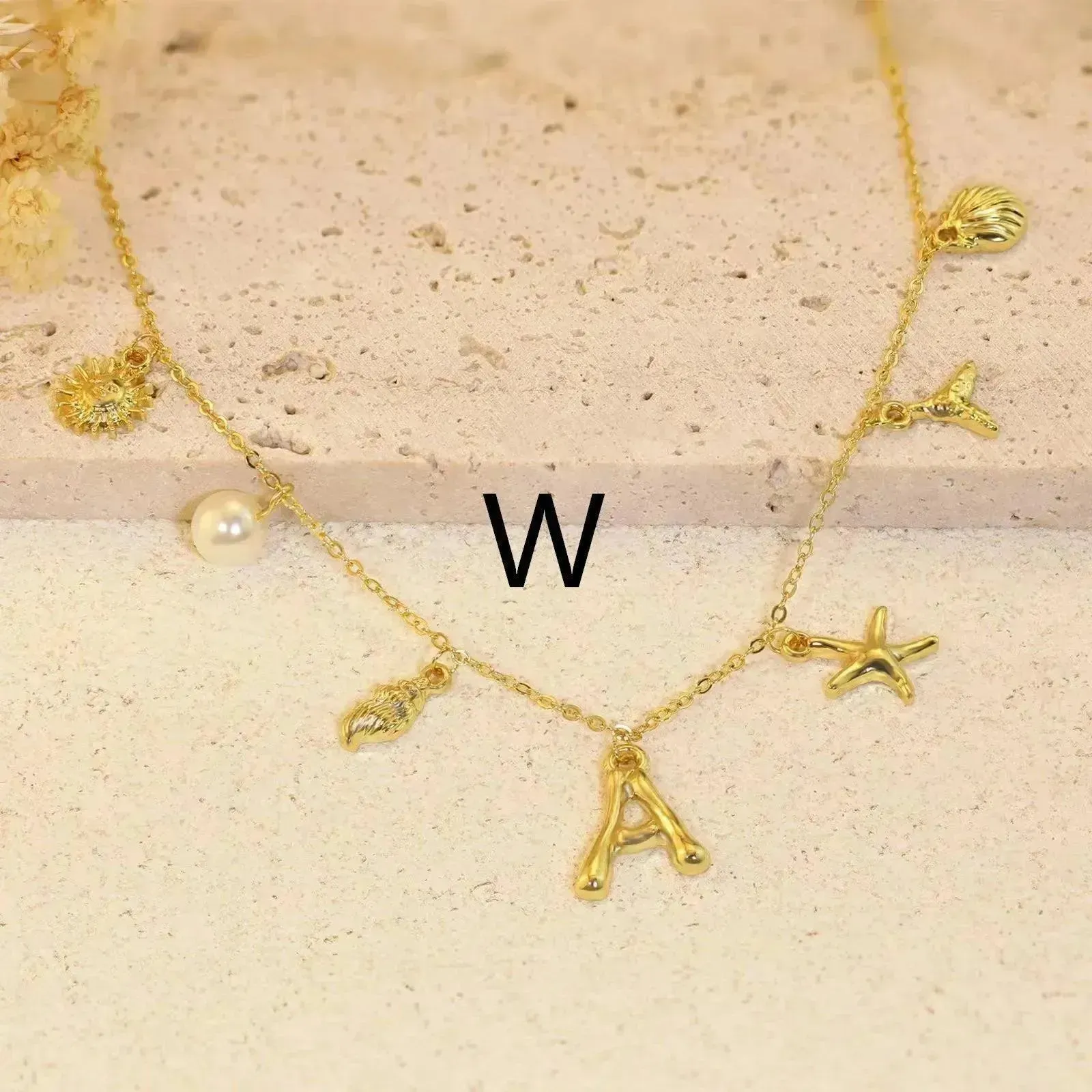 26 Bamboo Letter Necklace Starfish Shell Necklace for Women