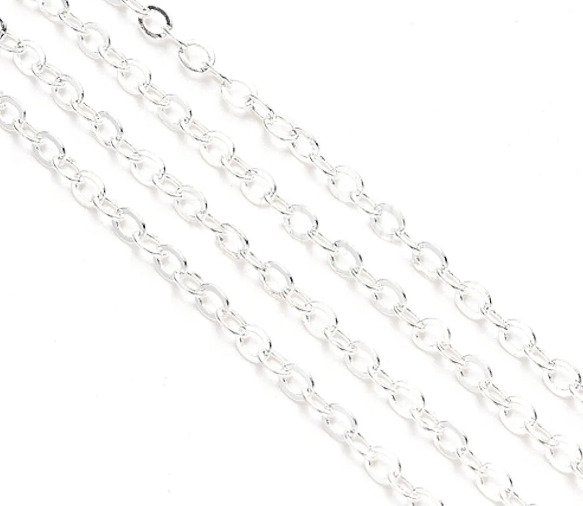 2mm Width Cable Chain Necklace Sterling Silver 925. Soldered, Flat Oval links necklace