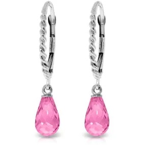 3 Carat 14K Solid White Gold Leverback Earrings Briolette Pink Topaz