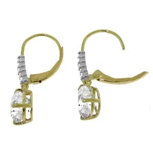 3.15 Carat 14K Solid Yellow Gold Violeta White Topaz Diamond Earrings