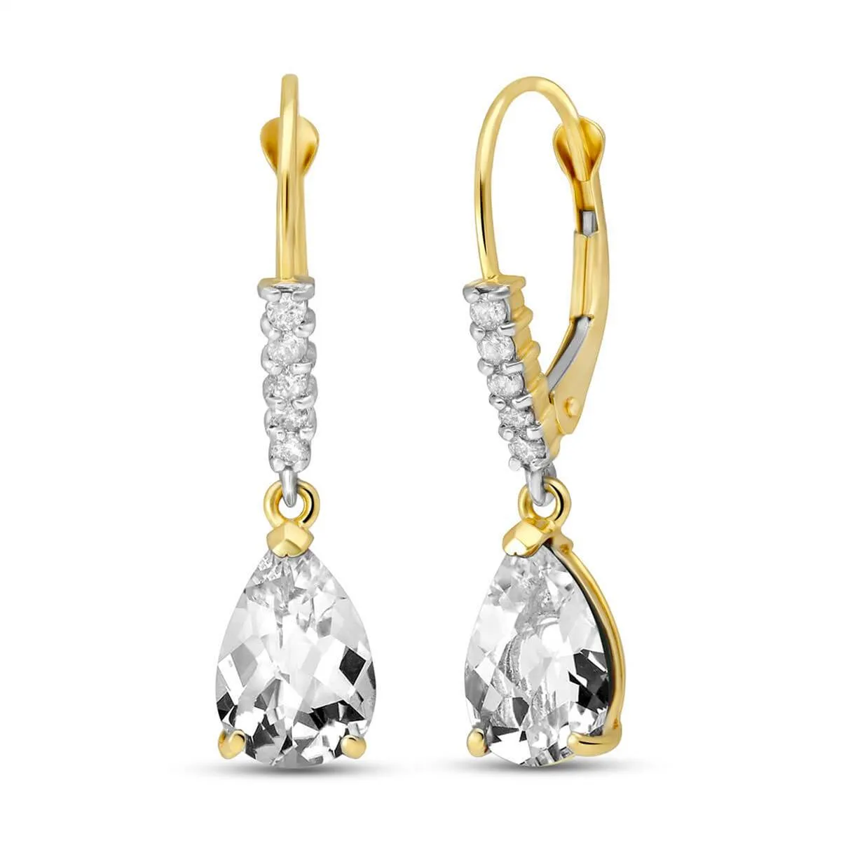 3.15 Carat 14K Solid Yellow Gold Violeta White Topaz Diamond Earrings