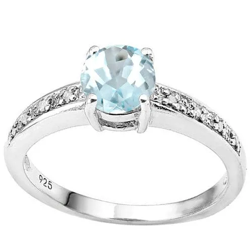 3/4 CT AQUAMARINE & DIAMOND 925 STERLING SILVER RING