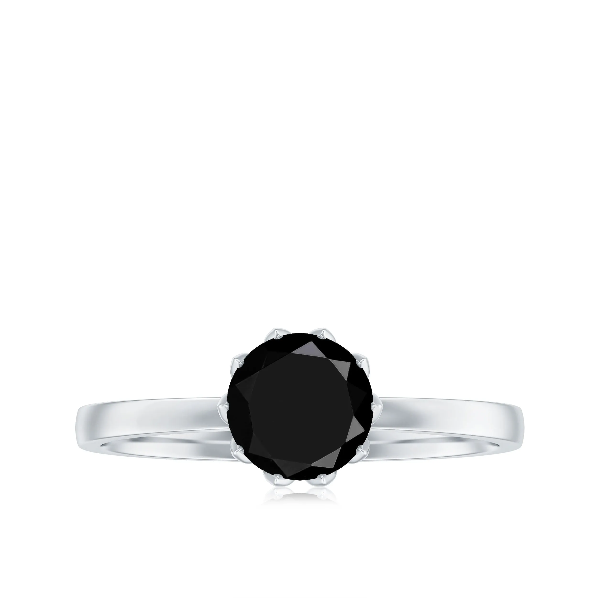 3/4 CT Natural Black Spinel Solitaire Ring in Lotus Basket Setting