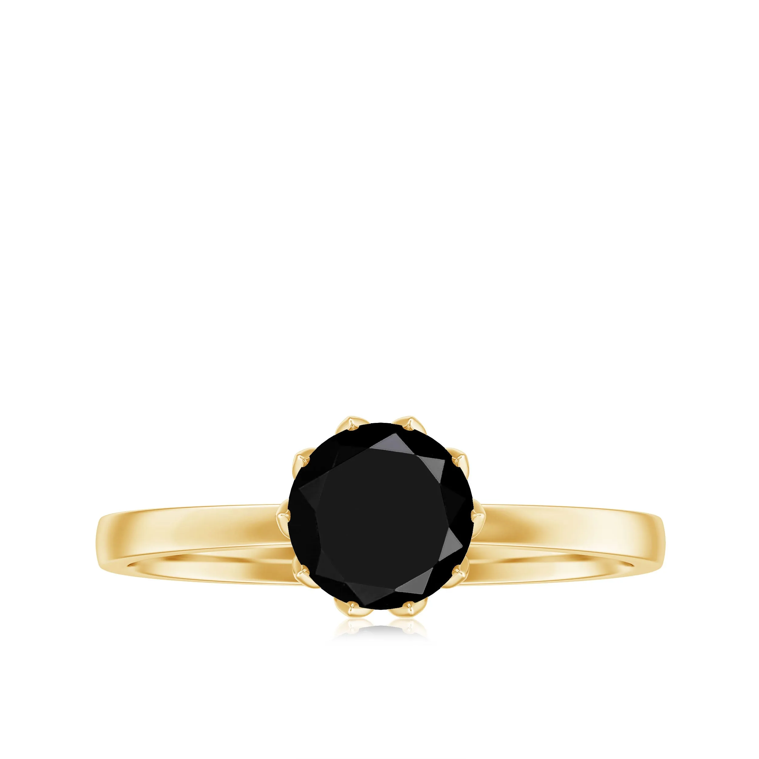 3/4 CT Natural Black Spinel Solitaire Ring in Lotus Basket Setting