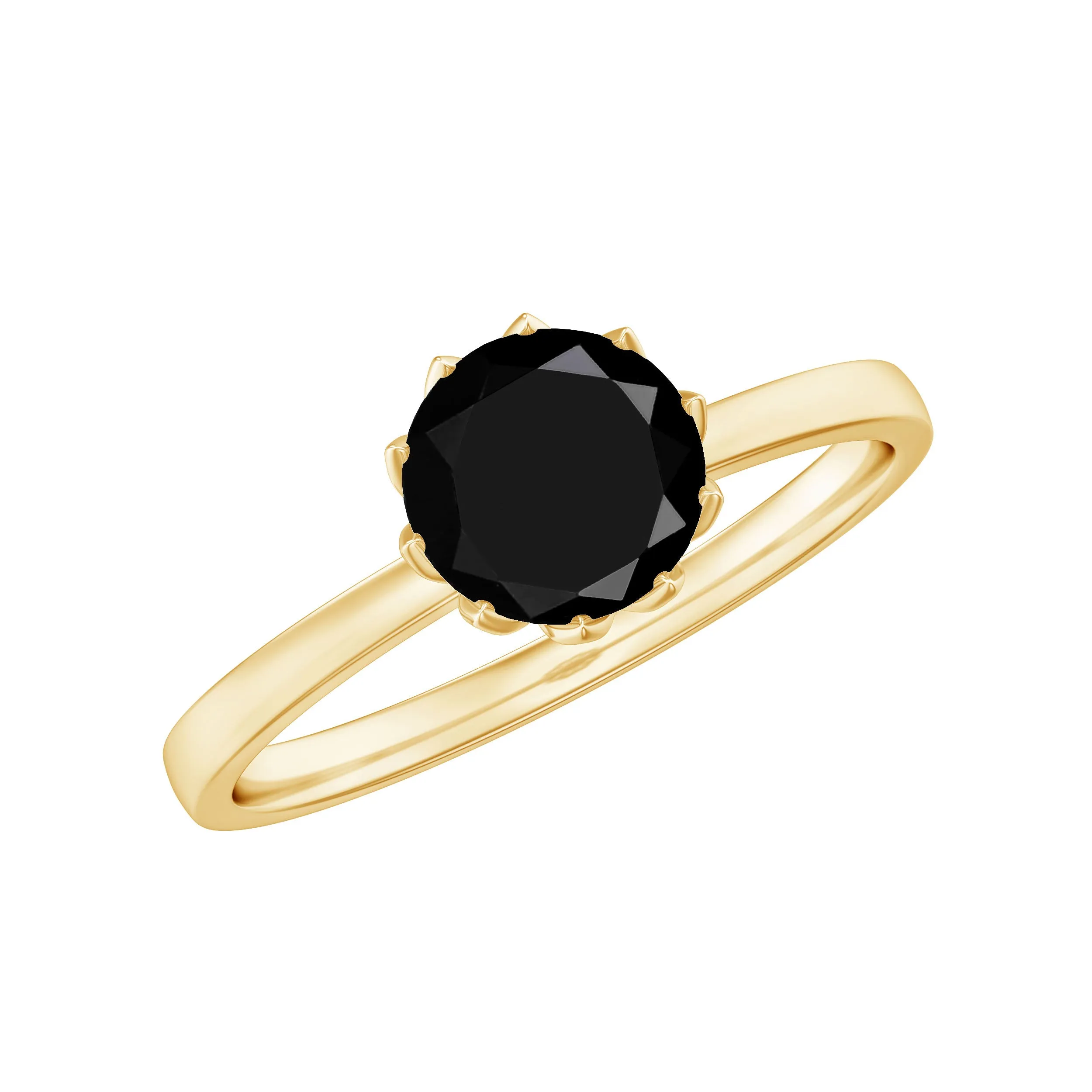 3/4 CT Natural Black Spinel Solitaire Ring in Lotus Basket Setting