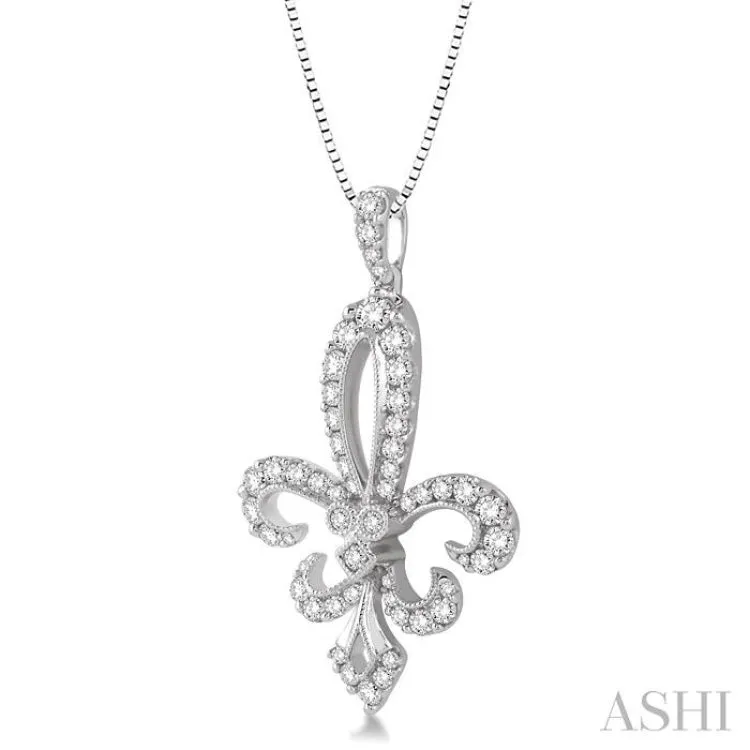 3/4 Ctw Round Cut Diamond Fleur De Lis Pendant in 14K White Gold with Chain