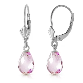 4.5 Carat 14K Solid White Gold Leverback Earrings Briolette Pink Topaz